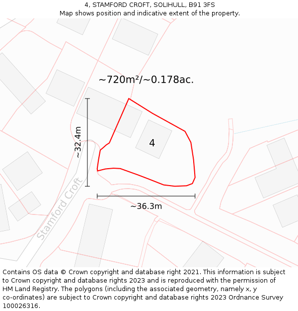 4, STAMFORD CROFT, SOLIHULL, B91 3FS: Plot and title map