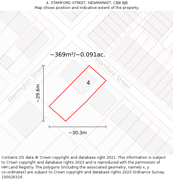 4, STAMFORD STREET, NEWMARKET, CB8 8JB: Plot and title map