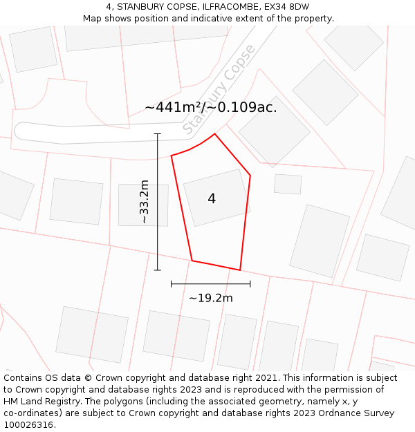 4, STANBURY COPSE, ILFRACOMBE, EX34 8DW: Plot and title map