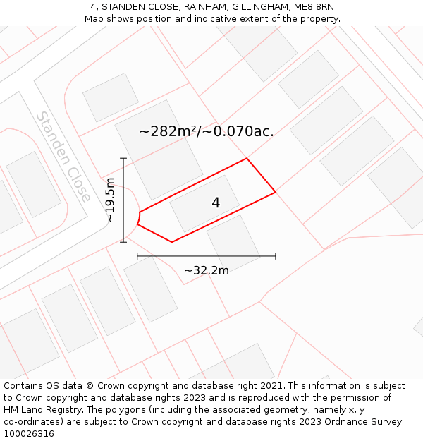 4, STANDEN CLOSE, RAINHAM, GILLINGHAM, ME8 8RN: Plot and title map
