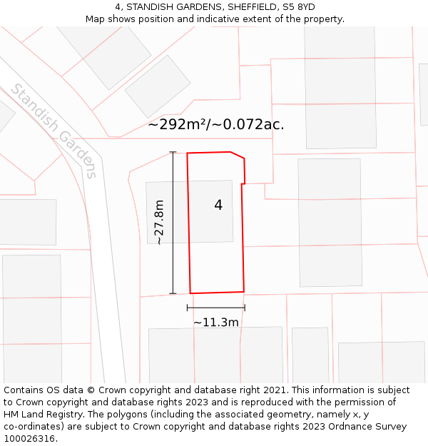4, STANDISH GARDENS, SHEFFIELD, S5 8YD: Plot and title map