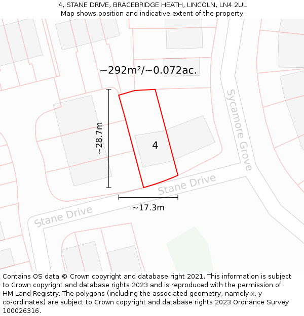 4, STANE DRIVE, BRACEBRIDGE HEATH, LINCOLN, LN4 2UL: Plot and title map