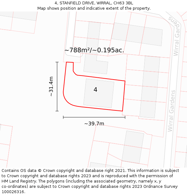 4, STANFIELD DRIVE, WIRRAL, CH63 3BL: Plot and title map