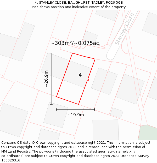 4, STANLEY CLOSE, BAUGHURST, TADLEY, RG26 5GE: Plot and title map