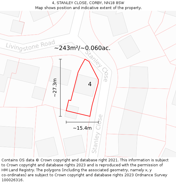 4, STANLEY CLOSE, CORBY, NN18 8SW: Plot and title map
