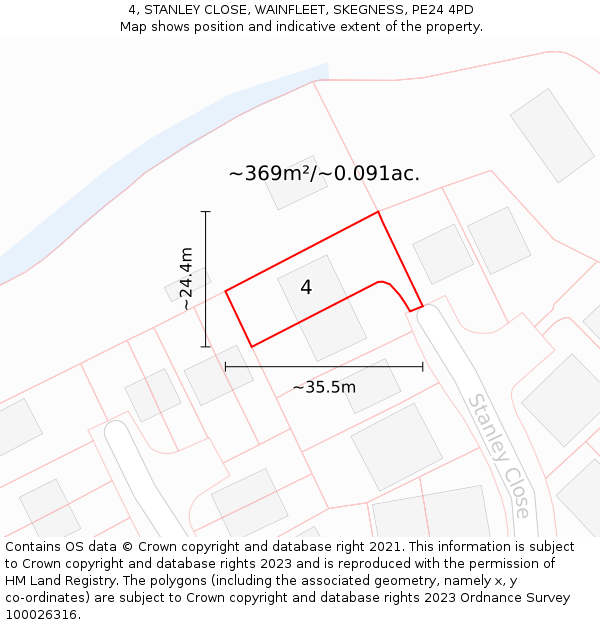 4, STANLEY CLOSE, WAINFLEET, SKEGNESS, PE24 4PD: Plot and title map