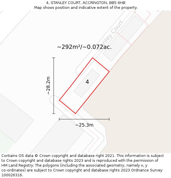 4, STANLEY COURT, ACCRINGTON, BB5 6HB: Plot and title map