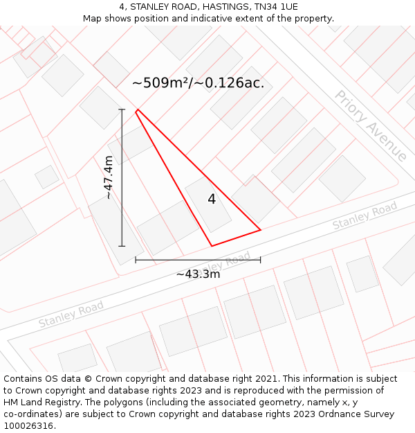 4, STANLEY ROAD, HASTINGS, TN34 1UE: Plot and title map