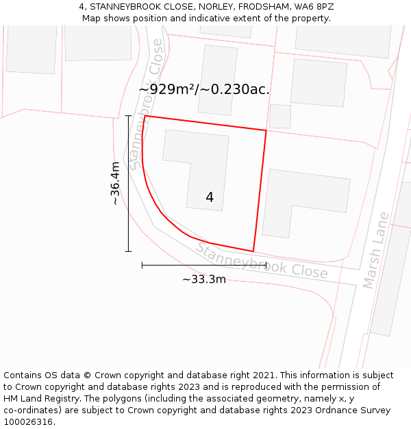 4, STANNEYBROOK CLOSE, NORLEY, FRODSHAM, WA6 8PZ: Plot and title map