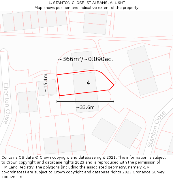 4, STANTON CLOSE, ST ALBANS, AL4 9HT: Plot and title map