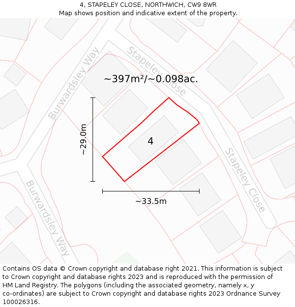 4, STAPELEY CLOSE, NORTHWICH, CW9 8WR: Plot and title map