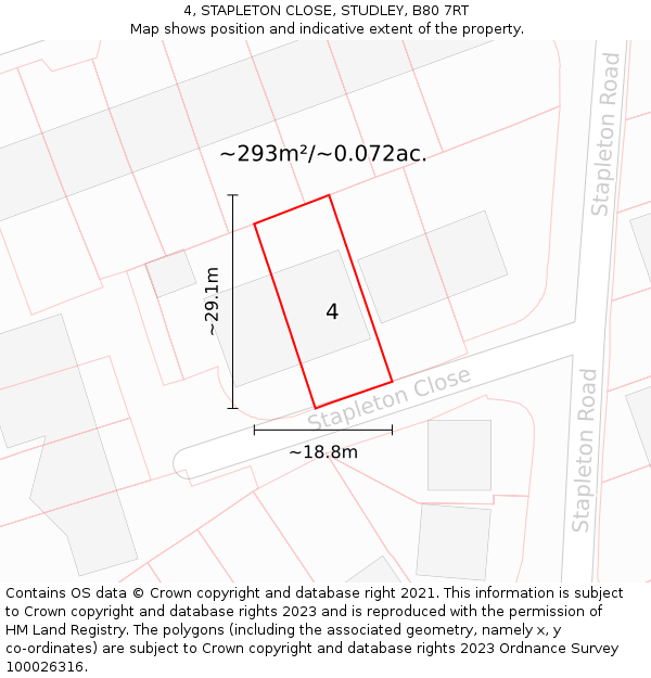 4, STAPLETON CLOSE, STUDLEY, B80 7RT: Plot and title map