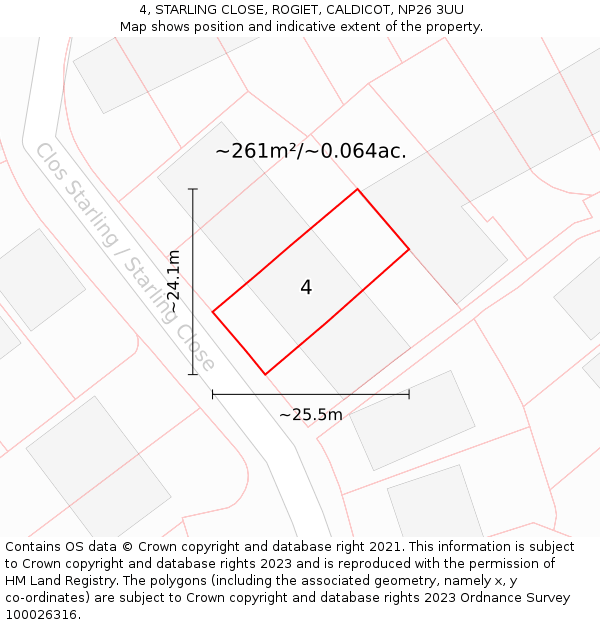 4, STARLING CLOSE, ROGIET, CALDICOT, NP26 3UU: Plot and title map