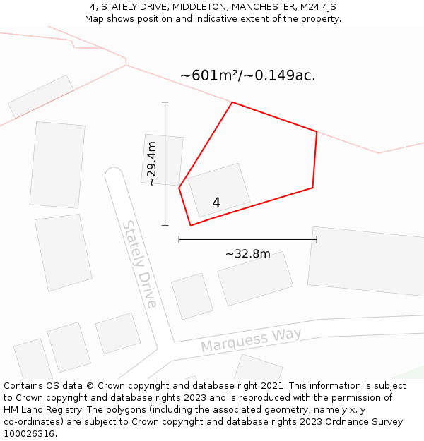 4, STATELY DRIVE, MIDDLETON, MANCHESTER, M24 4JS: Plot and title map