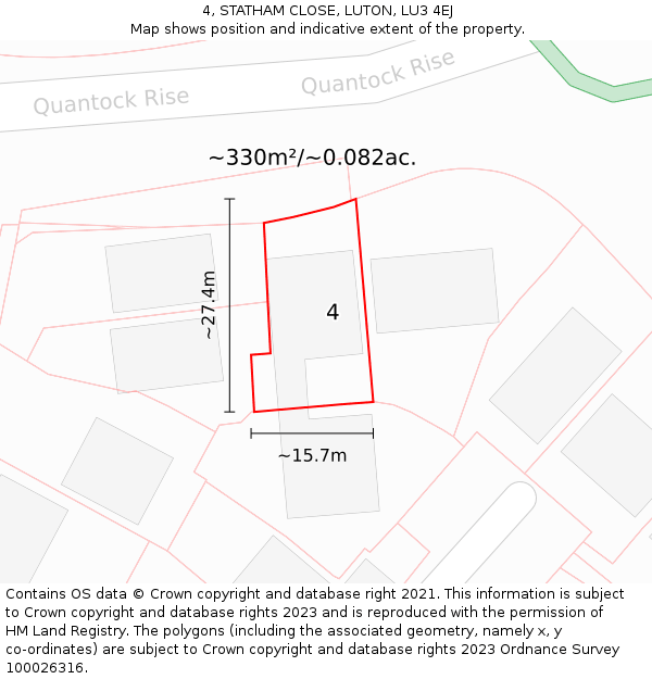 4, STATHAM CLOSE, LUTON, LU3 4EJ: Plot and title map