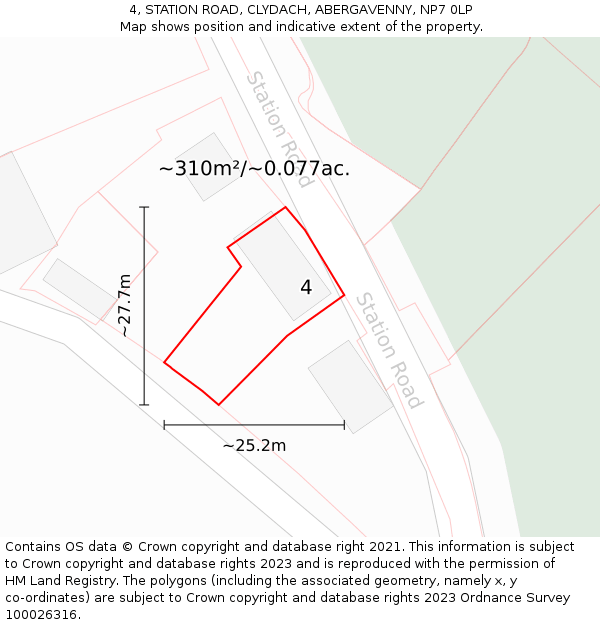 4, STATION ROAD, CLYDACH, ABERGAVENNY, NP7 0LP: Plot and title map