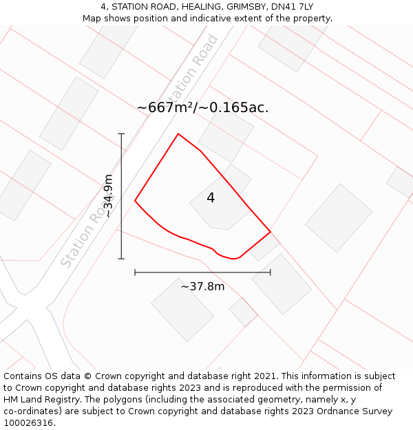 4, STATION ROAD, HEALING, GRIMSBY, DN41 7LY: Plot and title map