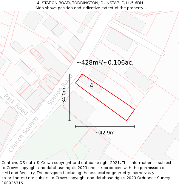 4, STATION ROAD, TODDINGTON, DUNSTABLE, LU5 6BN: Plot and title map
