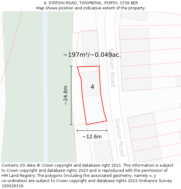 4, STATION ROAD, TONYREFAIL, PORTH, CF39 8ER: Plot and title map