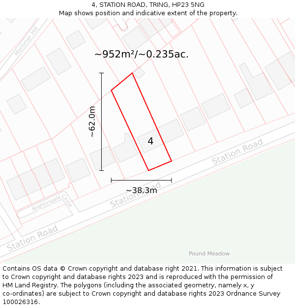 4, STATION ROAD, TRING, HP23 5NG: Plot and title map