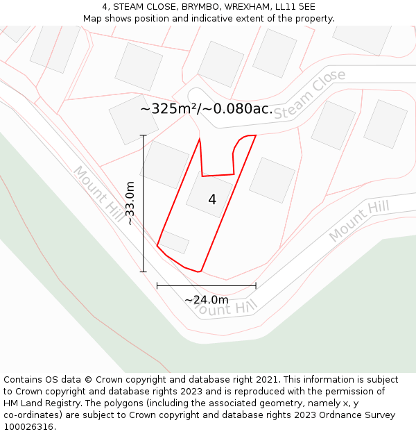 4, STEAM CLOSE, BRYMBO, WREXHAM, LL11 5EE: Plot and title map
