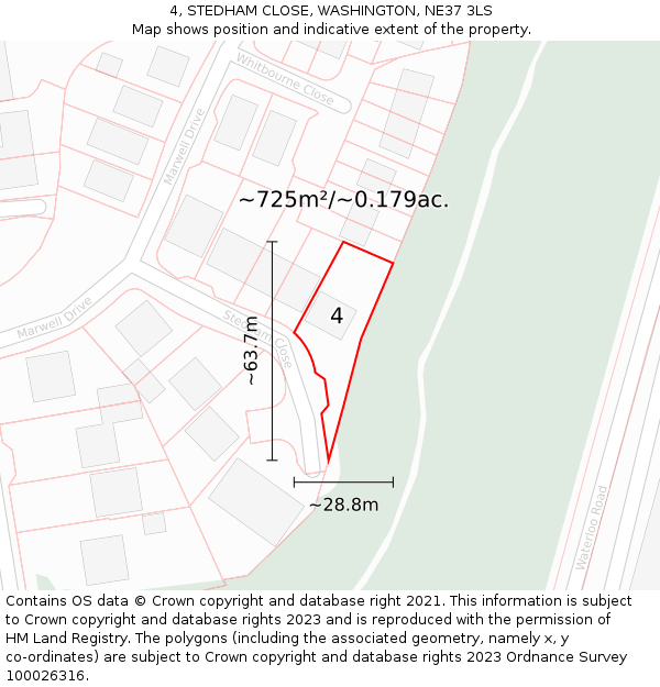 4, STEDHAM CLOSE, WASHINGTON, NE37 3LS: Plot and title map
