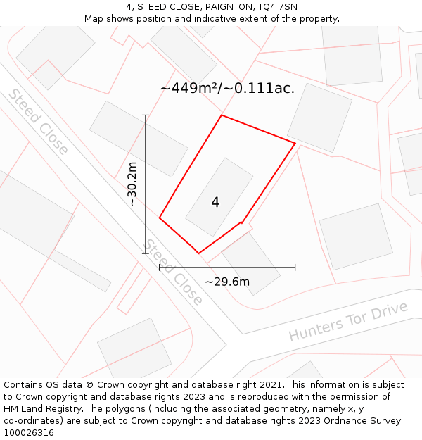 4, STEED CLOSE, PAIGNTON, TQ4 7SN: Plot and title map