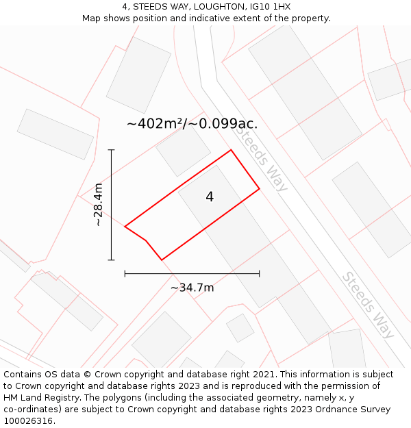 4, STEEDS WAY, LOUGHTON, IG10 1HX: Plot and title map