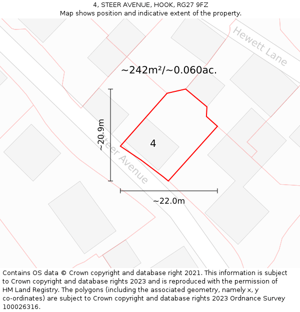 4, STEER AVENUE, HOOK, RG27 9FZ: Plot and title map
