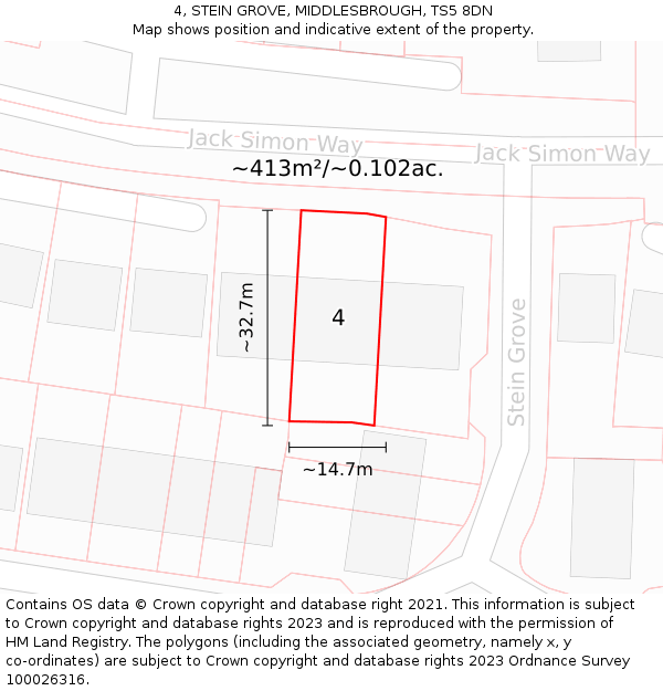 4, STEIN GROVE, MIDDLESBROUGH, TS5 8DN: Plot and title map