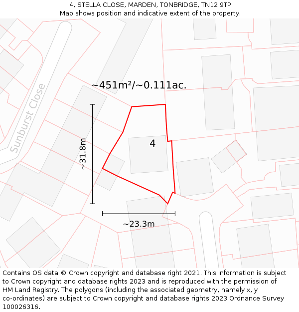 4, STELLA CLOSE, MARDEN, TONBRIDGE, TN12 9TP: Plot and title map