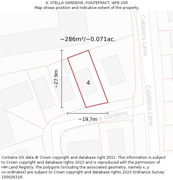 4, STELLA GARDENS, PONTEFRACT, WF8 2SR: Plot and title map