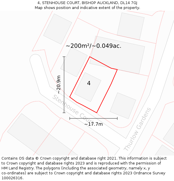 4, STENHOUSE COURT, BISHOP AUCKLAND, DL14 7GJ: Plot and title map