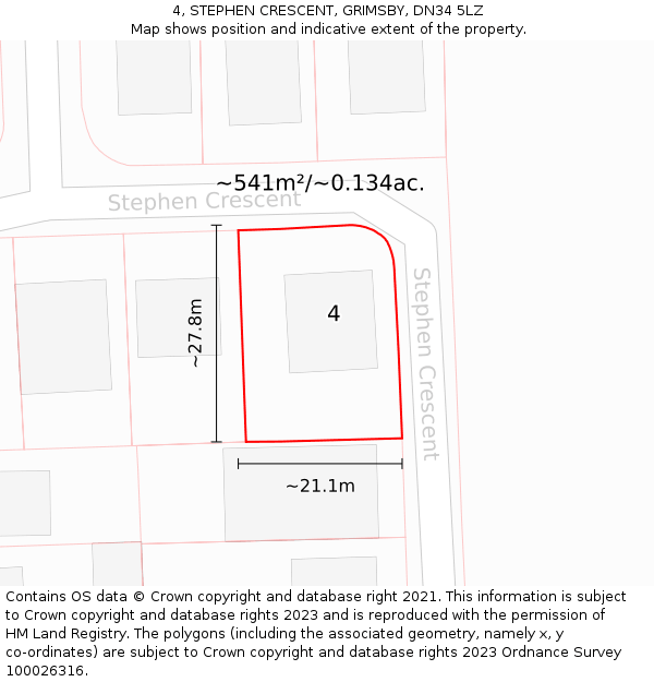 4, STEPHEN CRESCENT, GRIMSBY, DN34 5LZ: Plot and title map