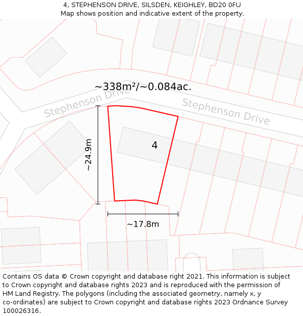 4, STEPHENSON DRIVE, SILSDEN, KEIGHLEY, BD20 0FU: Plot and title map