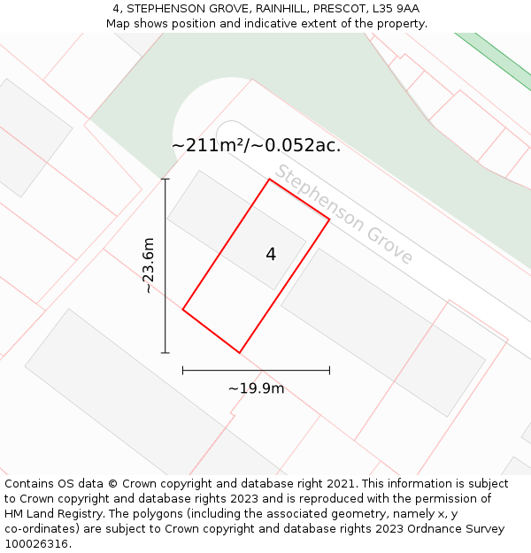 4, STEPHENSON GROVE, RAINHILL, PRESCOT, L35 9AA: Plot and title map