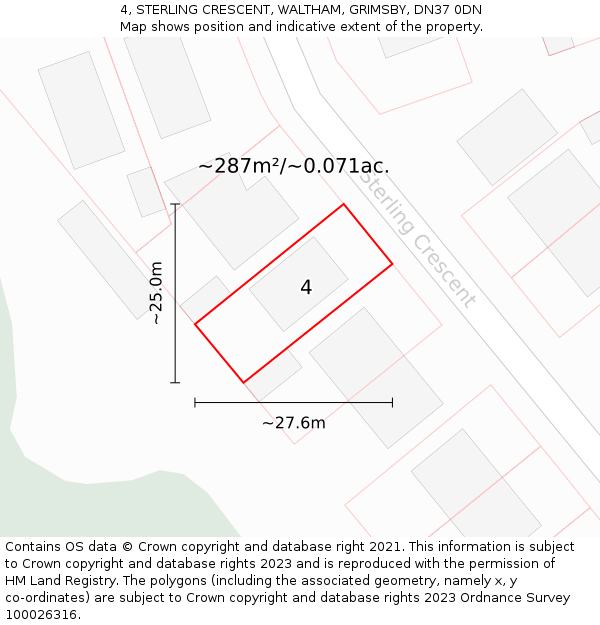 4, STERLING CRESCENT, WALTHAM, GRIMSBY, DN37 0DN: Plot and title map