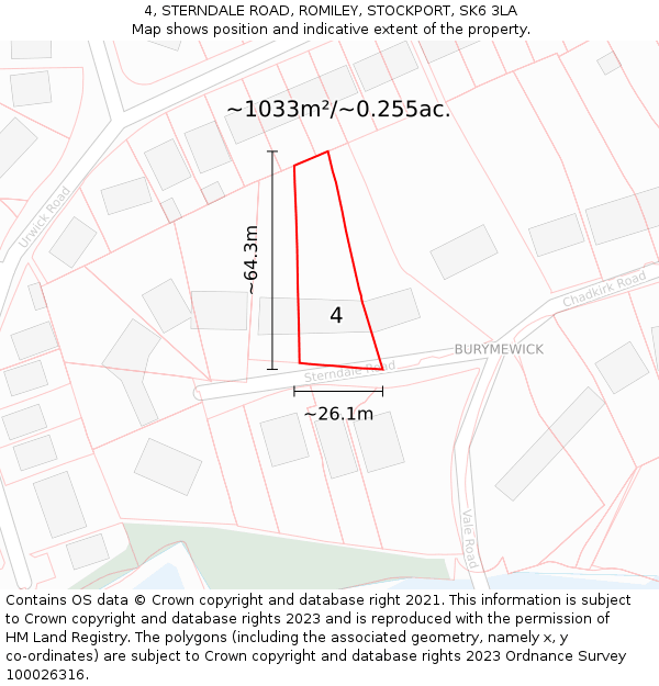 4, STERNDALE ROAD, ROMILEY, STOCKPORT, SK6 3LA: Plot and title map