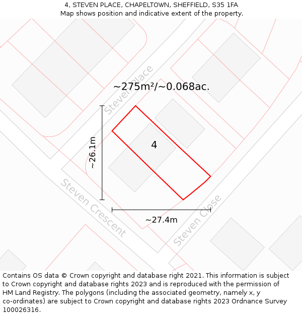 4, STEVEN PLACE, CHAPELTOWN, SHEFFIELD, S35 1FA: Plot and title map