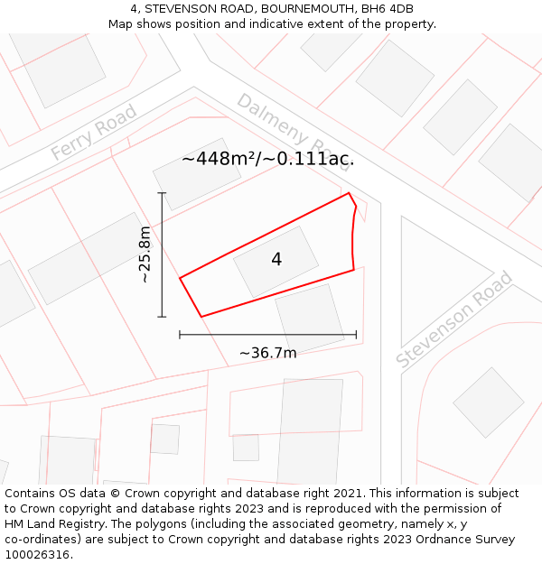 4, STEVENSON ROAD, BOURNEMOUTH, BH6 4DB: Plot and title map