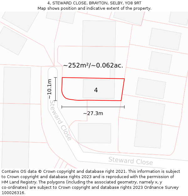 4, STEWARD CLOSE, BRAYTON, SELBY, YO8 9RT: Plot and title map