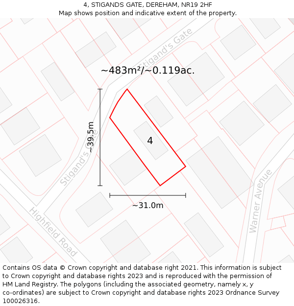 4, STIGANDS GATE, DEREHAM, NR19 2HF: Plot and title map
