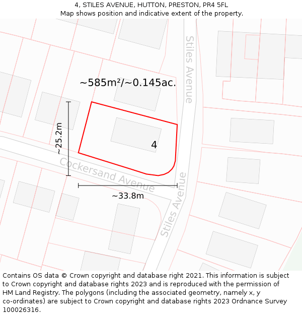 4, STILES AVENUE, HUTTON, PRESTON, PR4 5FL: Plot and title map