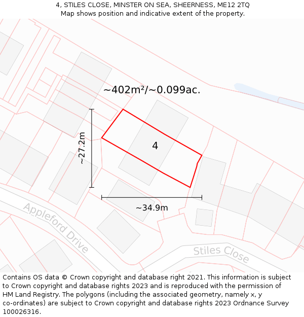 4, STILES CLOSE, MINSTER ON SEA, SHEERNESS, ME12 2TQ: Plot and title map