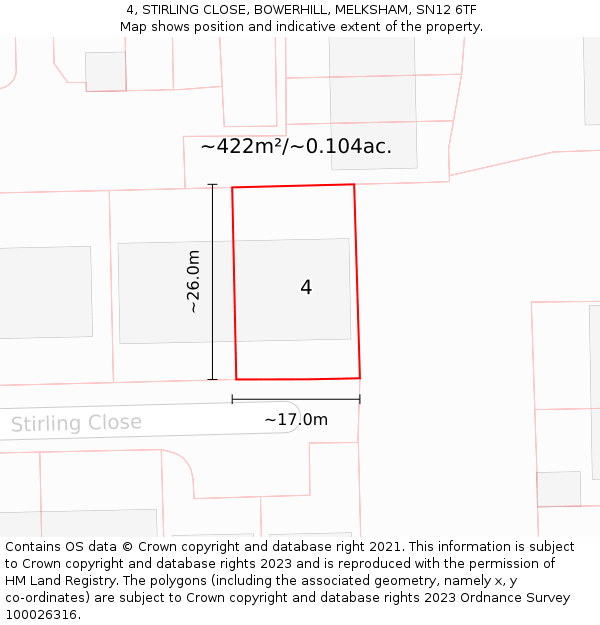 4, STIRLING CLOSE, BOWERHILL, MELKSHAM, SN12 6TF: Plot and title map
