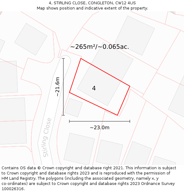 4, STIRLING CLOSE, CONGLETON, CW12 4US: Plot and title map