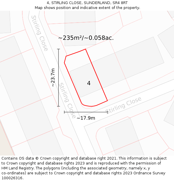 4, STIRLING CLOSE, SUNDERLAND, SR4 8RT: Plot and title map