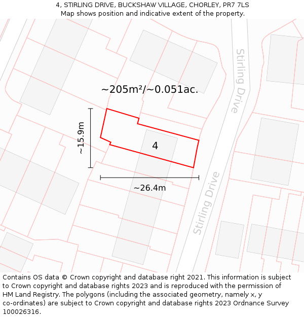 4, STIRLING DRIVE, BUCKSHAW VILLAGE, CHORLEY, PR7 7LS: Plot and title map