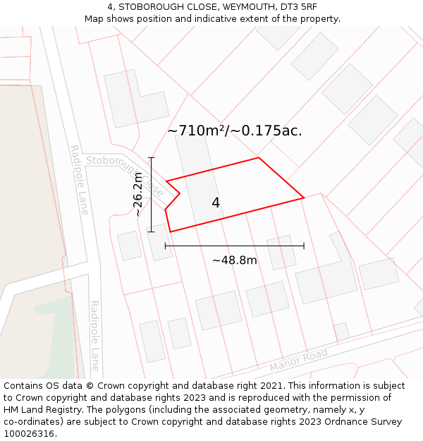 4, STOBOROUGH CLOSE, WEYMOUTH, DT3 5RF: Plot and title map