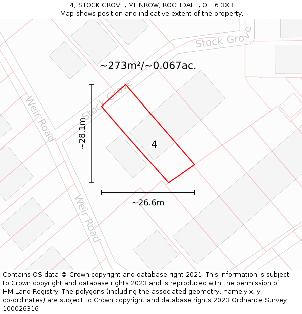 4, STOCK GROVE, MILNROW, ROCHDALE, OL16 3XB: Plot and title map